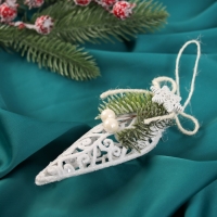 Украшение ёлочное "Капля блеск жемчужины" 12х4,5 см, белый Украшение ёлочное "Капля блеск жемчужины" 12х4,5 см, белый