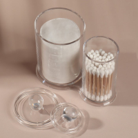 Органайзер для хранения ватных палочек и дисков, с крышкой, 2 секции, 12,5 × 7,3 × 13,5 см, в картонной коробке, цвет прозрачный Органайзер для хранения ватных палочек и дисков, с крышкой, 2 секции, 12,5 × 7,3 × 13,5 см, в картонной коробке, цвет прозрачный