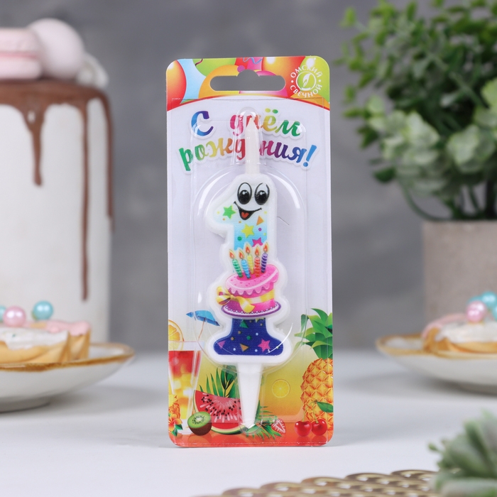 Свеча для торта Свеча для торта "С глазками", 10,2 см, цветная цифра 1