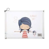 Папка-конверт на молнии формат А4, 180 мкр, прозрачная с рисунком "Девочки", МИКС Папка-конверт на молнии формат А4, 180 мкр, прозрачная с рисунком "Девочки", МИКС