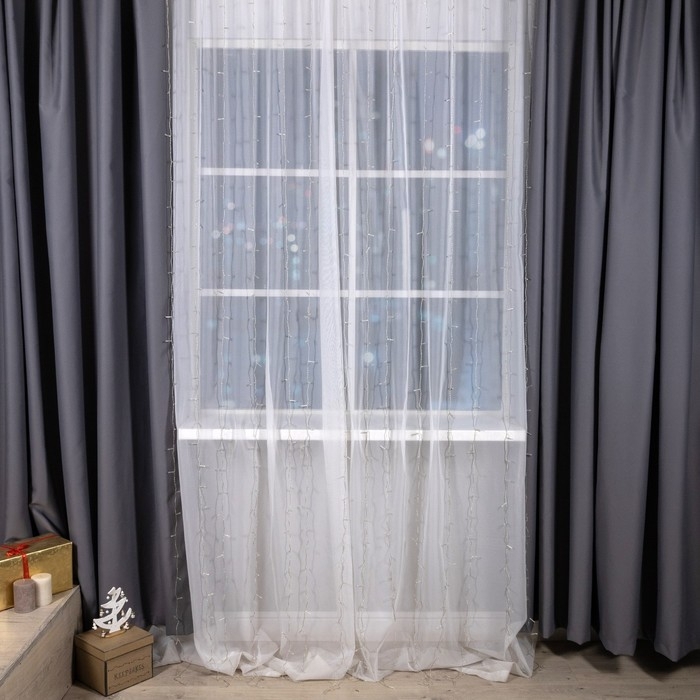 Гирлянда &laquo;Занавес&raquo; 2 &times; 3 м, IP20, прозрачная нить, 720 LED, свечение жёлтое, 8 режимов, 220 В