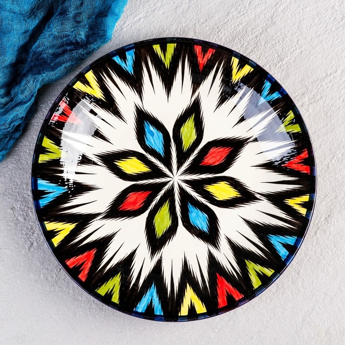 Тарелка Риштанская Керамика Тарелка Риштанская Керамика "Атлас", разноцветная, плоская, 28 см