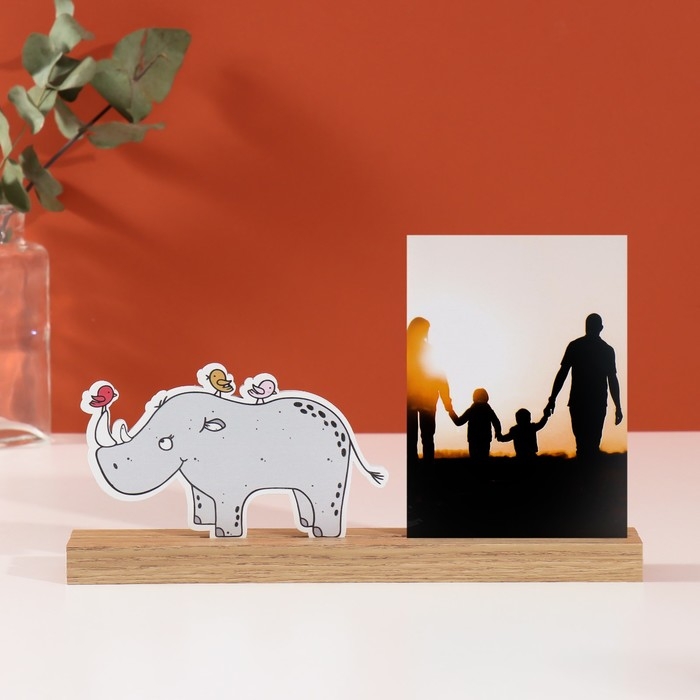 Фоторамка дерево, акрил 10х15 см Фоторамка дерево, акрил 10х15 см "Носорог с птичками" 4х27,3х14 см