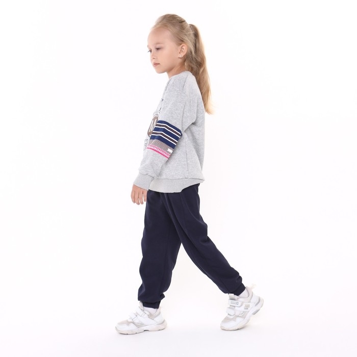 Брюки спортивные для девочек, цвет тёмно-синий, рост 116-122 см