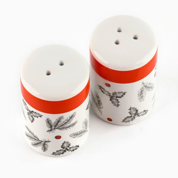 Новый год. Набор для специй керамический &laquo;Рождественский!&raquo;, 12х6.5х7 см, цвет белый