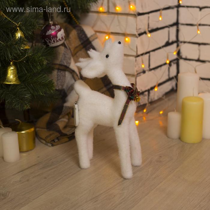 Светодиодная фигура &laquo;Олень&raquo; 16 &times; 30 &times; 9 см, флок, батарейки CR2032х2 (в комплекте), свечение тёплое белое