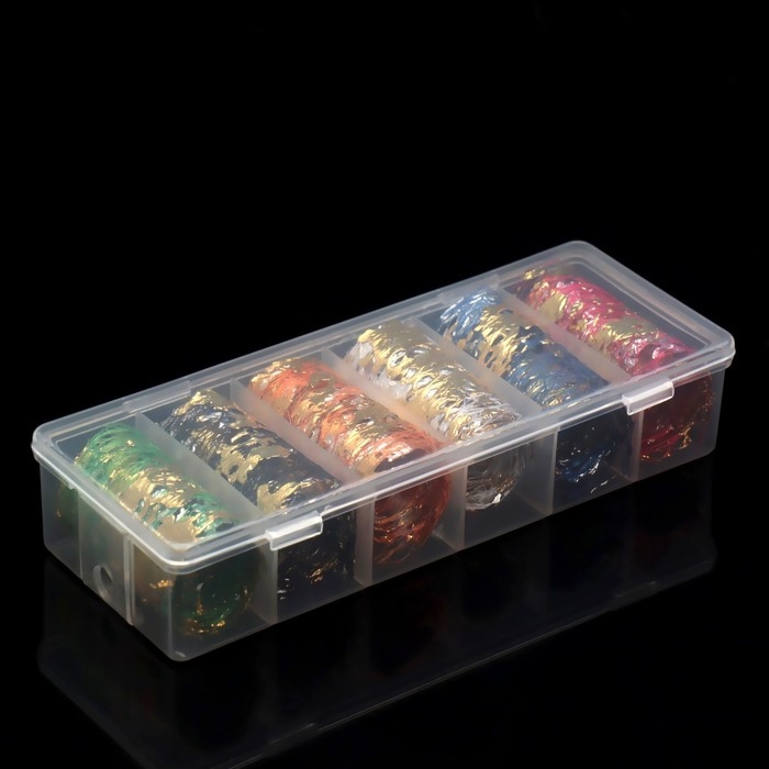 Паутинка с фольгой для ногтей, переводная, 6 шт, в пластиковом органайзере, цвет разноцветный/золотистый Паутинка с фольгой для ногтей, переводная, 6 шт, в пластиковом органайзере, цвет разноцветный/золотистый