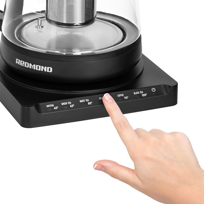 Чайник электрический REDMOND RK-G1308D, стекло, 1.7 л, 1500 Вт, регулировка t&deg;, чёрный