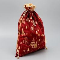 Мешочек подарочный плюш &laquo;Тебе в этот праздник&raquo;, ёлки, тиснение, 30 х 40 см +/- 1.5 см, Новый год