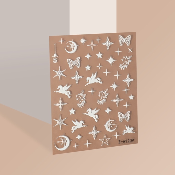 Наклейки для ногтей «Волшебство пегаса», объёмные, цвет белый Наклейки для ногтей «Волшебство пегаса», объёмные, цвет белый