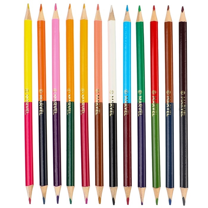 Цветные карандаши, 24 цвета, двусторонние, Человек-паук