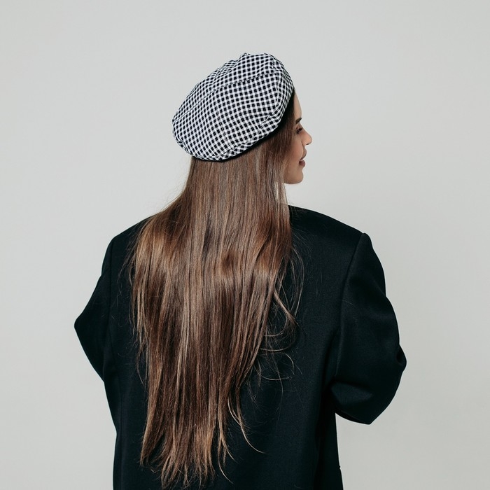 Берет в клетку, цвет черный, р-р 56см Берет в клетку, цвет черный, р-р 56см