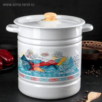 Позница-мантоварка эмалированная, 12 л, 4 вставки, цвет белый, деколь МИКС