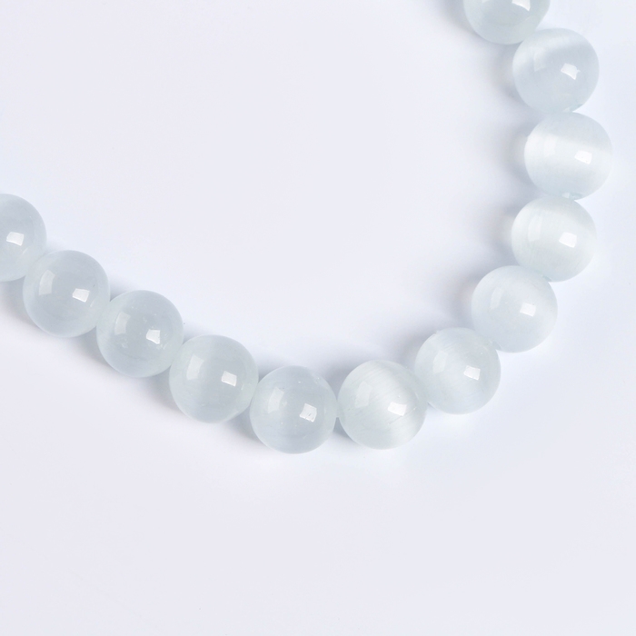 Бусины из натурального камня &laquo;Кошачий глаз&raquo; набор 50 шт., 1шт. &mdash; 8 мм, белый