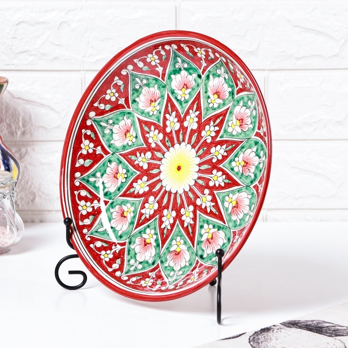 Ляган Риштанская Керамика "Цветы", 25 см, красный