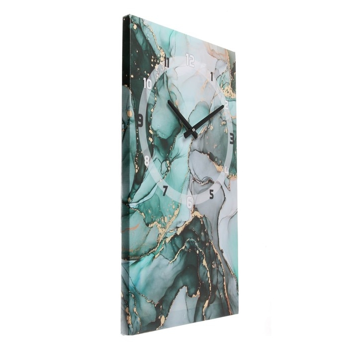 Часы-картина настенные, интерьерные Часы-картина настенные, интерьерные "Зеленый мрамор", 35 х 60 см, на холсте, бесшумные