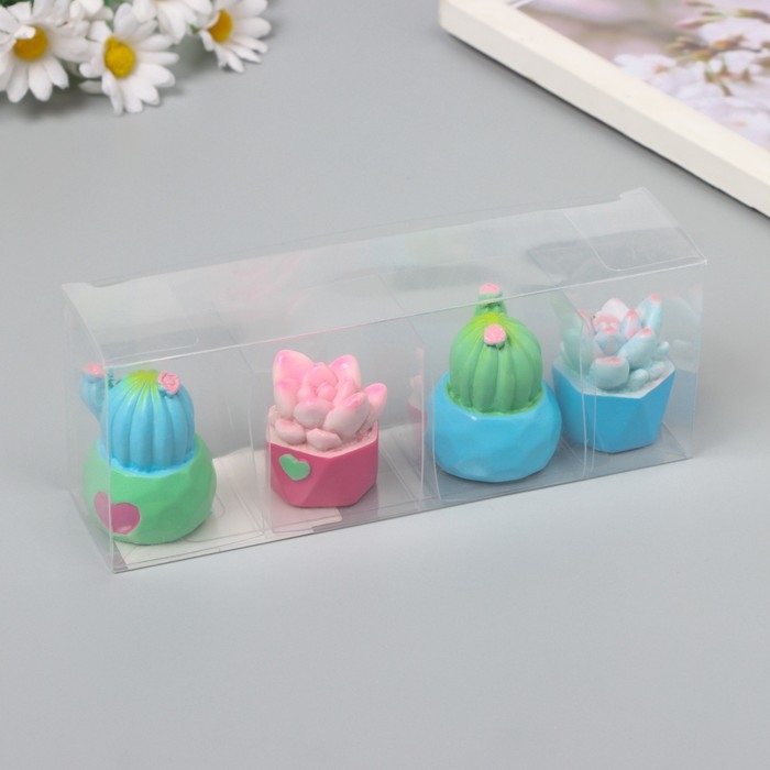 Сувенир полистоун "Кактус в горшочке" набор 4 шт 4х2,5х3 см