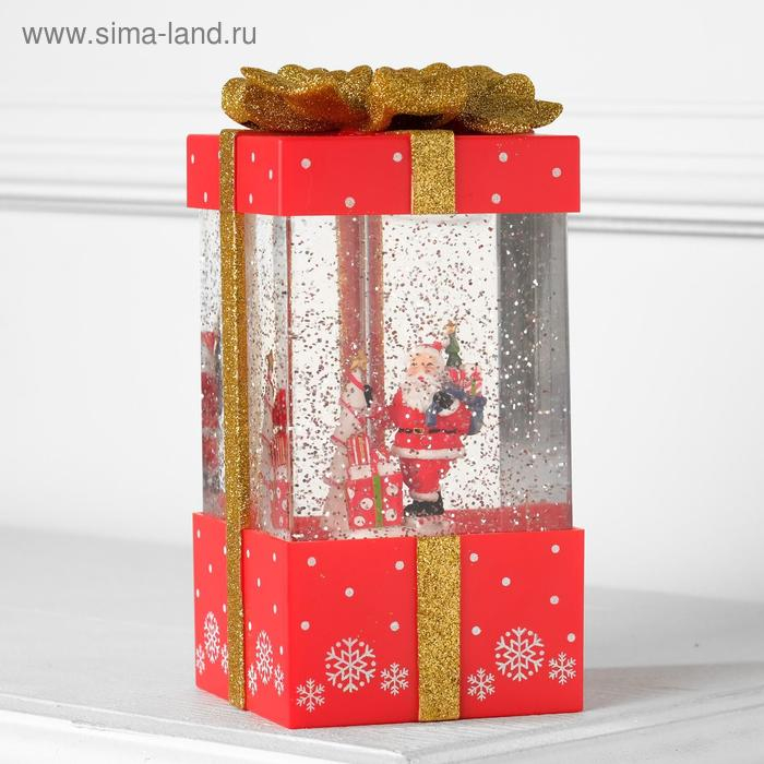 Светодиодная фигура &laquo;Подарок красный&raquo; 10 &times; 19 &times; 10 см, пластик, батарейки ААх3 (не в комплекте), USB, свечение тёплое белое