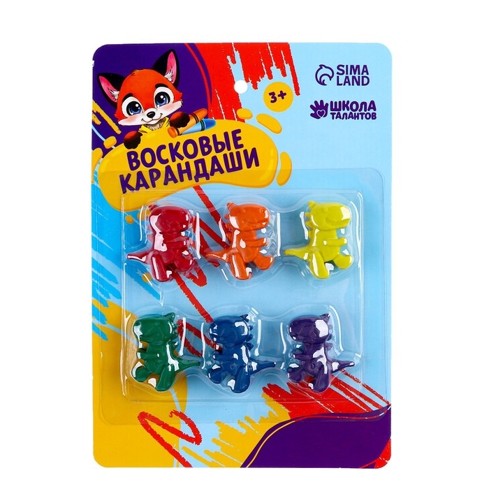Восковые карандаши «Мир динозавров», набор 6 цветов Восковые карандаши «Мир динозавров», набор 6 цветов