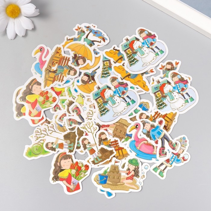 Наклейки для творчества "Четыре сезона" тиснение золото набор 48 шт 9х7х0,8 см