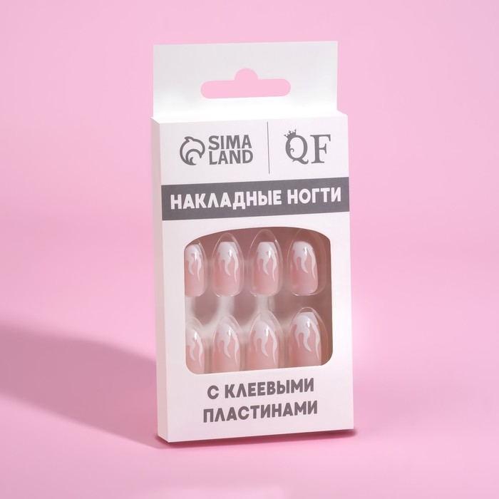 Накладные ногти «Fire», 12 шт, с клеевыми пластинами, форма балерина, розовые, белые Накладные ногти «Fire», 12 шт, с клеевыми пластинами, форма балерина, розовые, белые