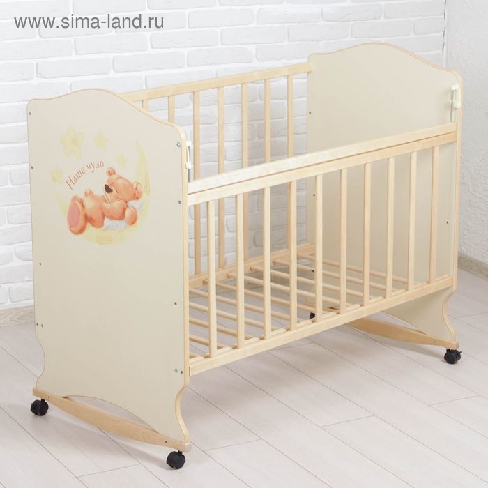 Детская кроватка &laquo;Мишка на луне&raquo; на колёсах или качалке, цвет бежевый