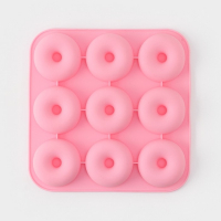 Форма для выпечки Доляна &laquo;Сладости. Пончик&raquo;, силикон, 28,5х28,5х3 см, 9 ячеек (d=8 см), цвет розовый