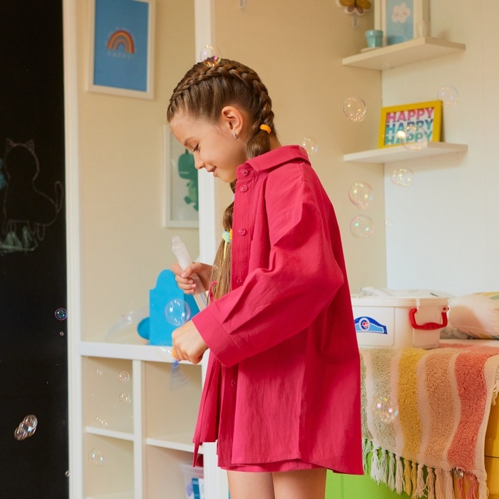 Костюм для девочки (рубашка и шорты) MINAKU, цвет фуксия, рост 134-140 см Костюм для девочки (рубашка и шорты) MINAKU, цвет фуксия, рост 134-140 см