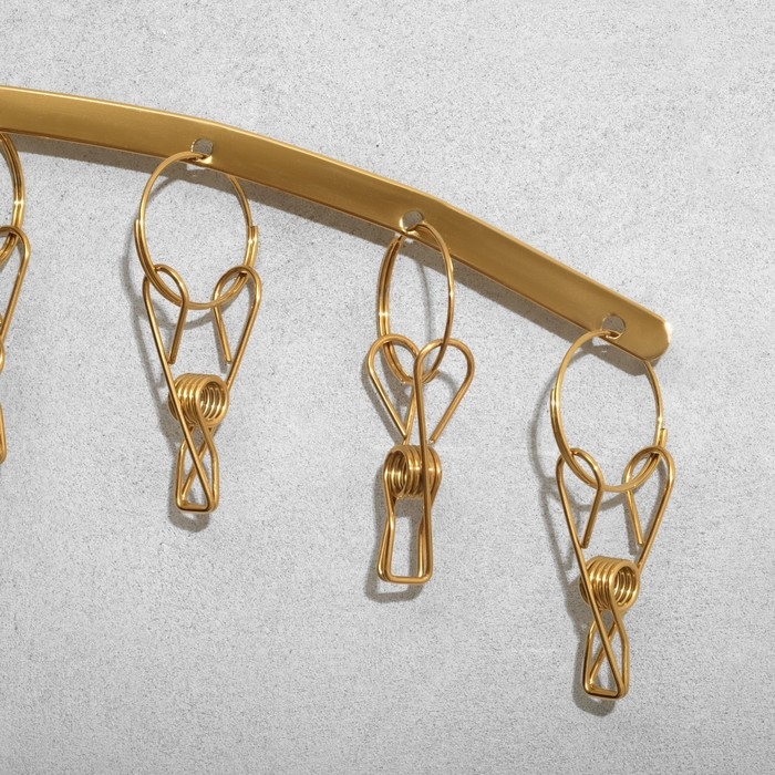 Вешалка для аксессуаров 8 прищепок, 34&times;21 см, цвет золото