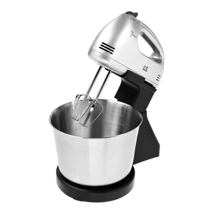 Миксер Irit IR-5431, стационарный, 250 Вт, 2 л, 7 скоростей, 4 насадки, серебристый Миксер Irit IR-5431, стационарный, 250 Вт, 2 л, 7 скоростей, 4 насадки, серебристый