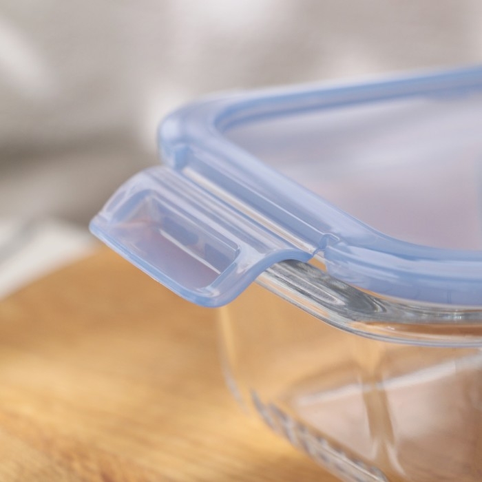 Контейнер из жаропрочного стекла, с крышкой, 600 мл, цвет синий Контейнер из жаропрочного стекла, с крышкой, 600 мл, цвет синий