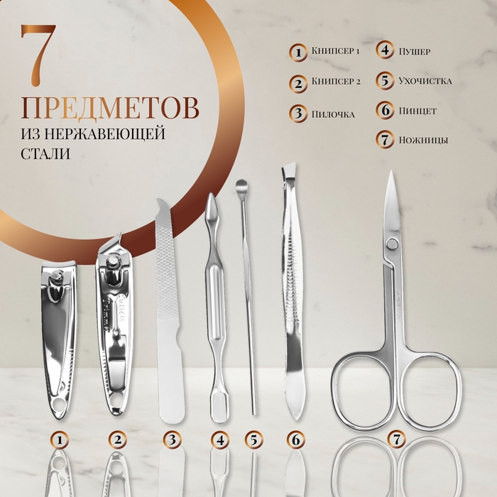 Набор маникюрный &laquo;Нежные пионы&raquo;, 7 предметов, в футляре