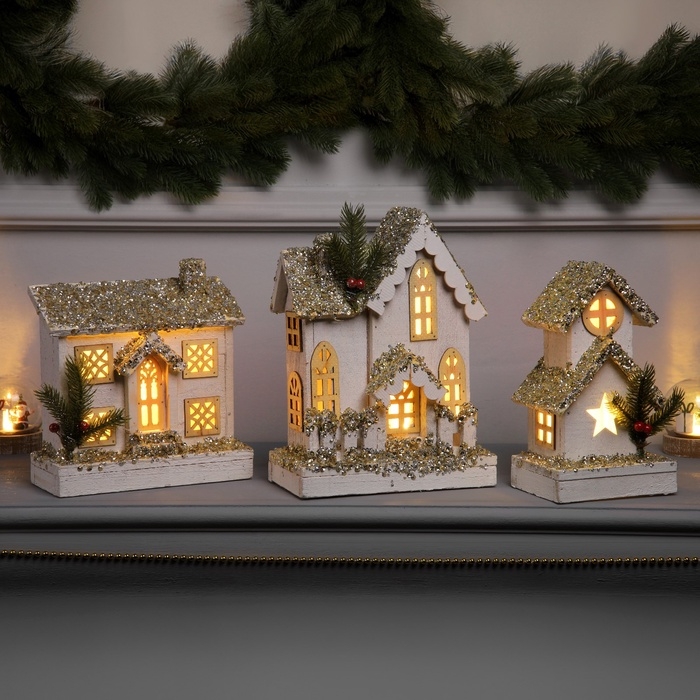 Фигура деревянная "Хижина", 23х10х13 см, 3 LED, батарейки AAx2 (не в комплекте), свечение теплое белое