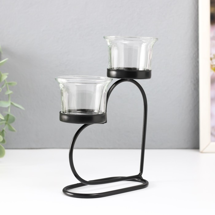 Подсвечник металл, стекло на 2 свечи Подсвечник металл, стекло на 2 свечи "Сердце" d=2-5 см чёрный 12х6х17,5 см