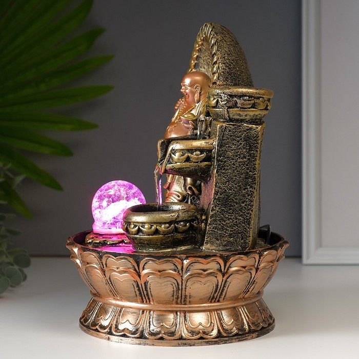 Фонтан настольный от сети, подсветка Фонтан настольный от сети, подсветка "Хотей в арке с водопадом" 28,5х20х20 см