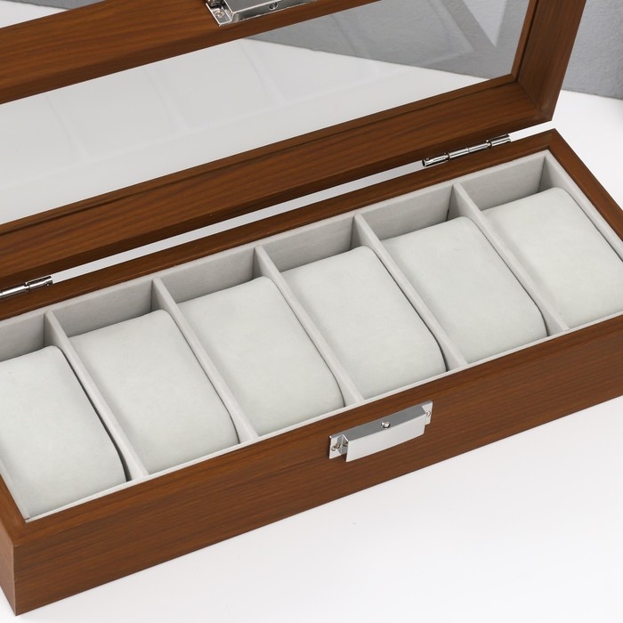 Шкатулка дерево под часы 6 отделений Шкатулка дерево под часы 6 отделений "Коричневая" 8х31х11 см