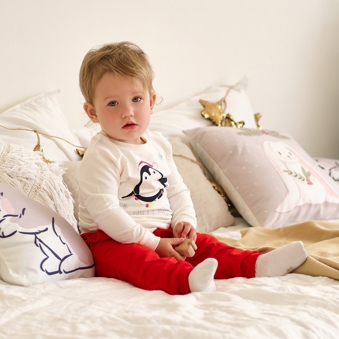 Комплект: джемпер и брюки Крошка Я &laquo;Новогодние зверята&raquo;, рост 74-80 см, цвет красный/белый