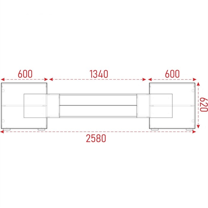Тумба ТВ Инкастро 2580х610х373, цвет белый / бетон светлый ЛДСП