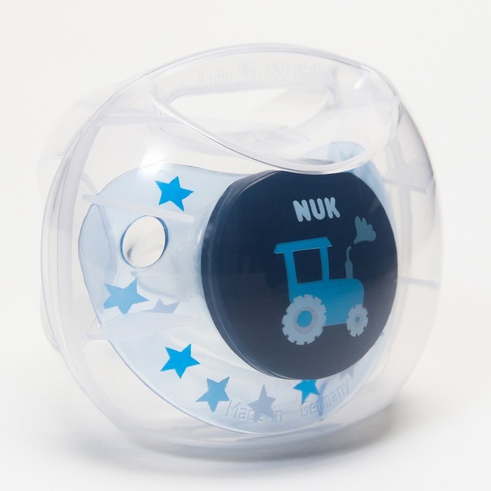 Соска-пустышка ортодонтическая, силикон, от 6 мес., ADORE, в контейнере &laquo;Трактор&raquo;