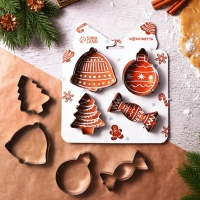 Новый год. Набор форм для печенья «Прянечки», металл, 4 шт Новый год. Набор форм для печенья «Прянечки», металл, 4 шт