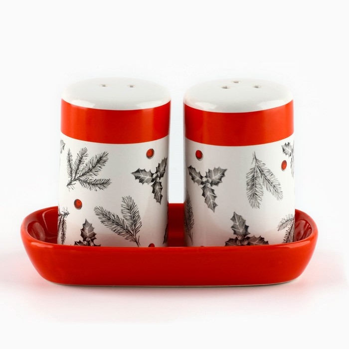 Новый год. Набор для специй керамический &laquo;Рождественский!&raquo;, 12х6.5х7 см, цвет белый