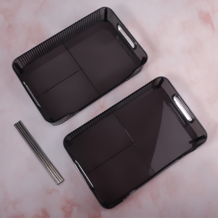 Органайзер для хранения, с ручками, 2 секции, 31 × 20 × 29 см, цвет чёрный/серебристый Органайзер для хранения, с ручками, 2 секции, 31 × 20 × 29 см, цвет чёрный/серебристый