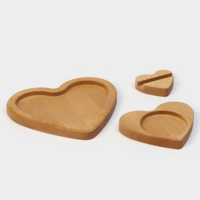 Подарочный набор деревянной посуды Adelica &laquo;Для тебя&raquo;, тарелка 20&times;17 см, подставка под горячее и телефон, берёза