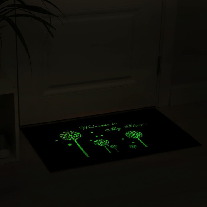 Коврик влаговпитывающий придверный светящийся в темноте Доляна &laquo;Добро пожаловать&raquo;, 50&times;80 см, цвет коричневый