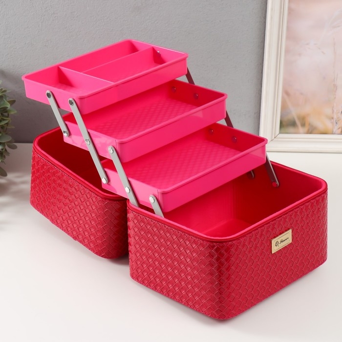 Шкатулка кожзам для косметики Шкатулка кожзам для косметики "Ромбы. Этажи" фуксия 24,5х20,5х27 см