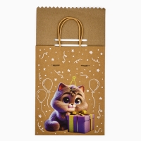 Пакет с клапаном «С Днём рождения», котик, крафт, глиттер, 19,5 × 10 × 25.2 см Пакет с клапаном «С Днём рождения», котик, крафт, глиттер, 19,5 × 10 × 25.2 см