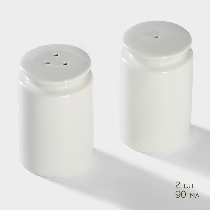 Набор фарфоровый для специй на бамбуковой подставке BellaTenero, 3 предмета: солонка 90 мл, перечница 90 мл, подставка, цвет белый