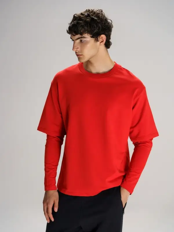 Футболка оверсайз с двойным рукавом Kosmos, красная, размер XS/S