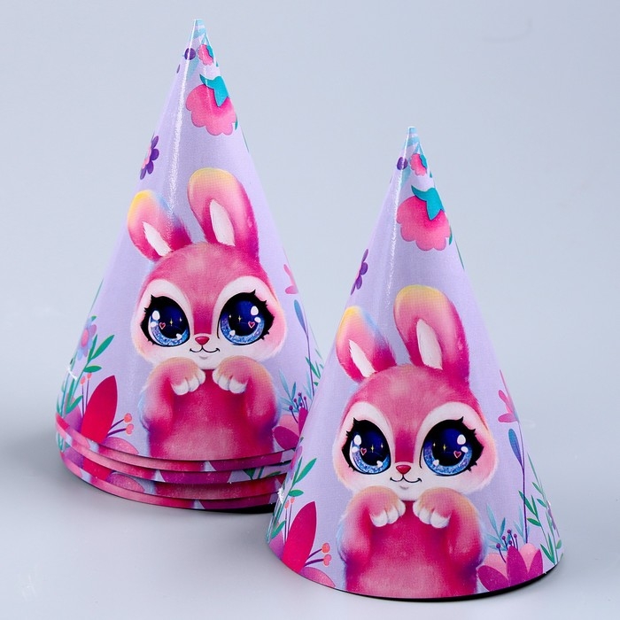 Набор бумажной посуды одноразовый Зайка&raquo;: 6 тарелок, 1 гирлянда, 6 стаканов, 6 колпаков