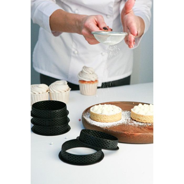 Набор перфорированных форм для выпечки Доляна, внутренний d=8,3 см, 6 шт, цвет чёрный Набор перфорированных форм для выпечки Доляна, внутренний d=8,3 см, 6 шт, цвет чёрный